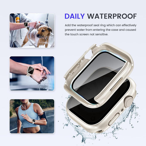 Goton 2-in-1 Waterproof Privacy Case for Apple Watch Series 9 8 7 Screen Protector 45mm, Front Anti Spy Tempered Glass Face Cover Back Bumper for ...
