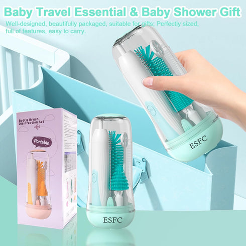 Portable Electric Baby Bottle Brush Cleaner Kit With Automatic Electric Bottle Brush,Nipple/Straw Cleaner,Electric Stirrer and Drying Rack,Waterpr...