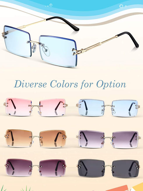 Weewooday 6 Pairs Rimless Rectangle Sunglasses Small Vintage Sunglasses Retro Frameless Eyewear for Women Men Travel Outdoor...