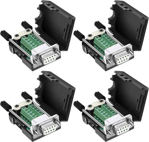 DB9 Female Connector?4Pack DB9 Breakout Connector Solderless RS232 D-SUB DB 9 Female Screw Terminal Block with Case Long Bolts Tail Pipe...