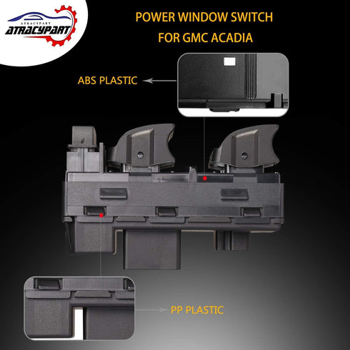 Driver Side Master Power Window Control Switch with RED Light for | 2007-2016 GMC Acadia | Replaces Part# 20945224...