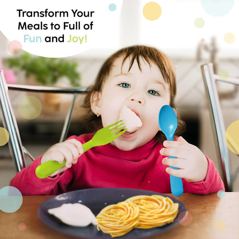 Plastic Toddler Utensils Set of 12 Kids Utensils Forks and Spoons - BPA FREE/Dishwasher Safe Toddlers Silverware Set Brightly Colored Children's S...