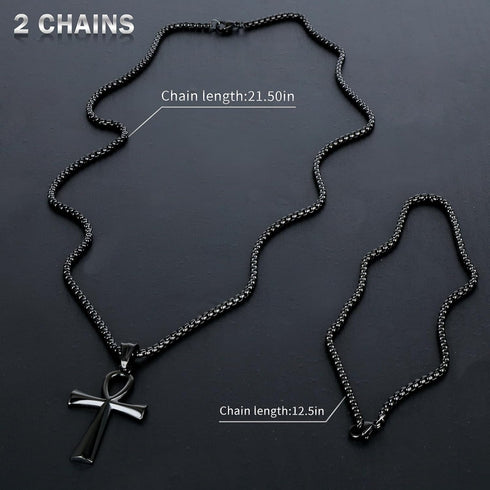 Cross Pendant for Car Rear View Mirror Decor Hanging Ornament Stainless Steel Coptic Ankh Cross Necklace Amulet Crucifix Jewelry Adult Men Christi...