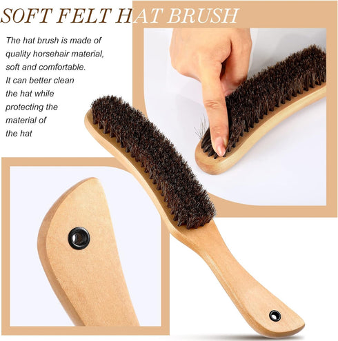 Patelai 2 Pcs Felt Brushes Felt Hat Cleaner Cowboy Hat Brush Cleaning Kit Hat Brush and Cleaning Sponge Set Horse Hair Wood Hat Brush Hat Clean Sp...