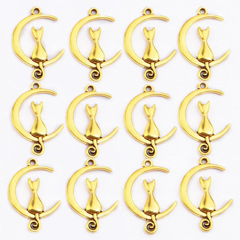 100pcs Cat in The Moon Charms Alloy Celestial Pendants Craft Supplies for DIY Earrings Necklace Bracelet Jewelry Making Christmas Birthday Party G...
