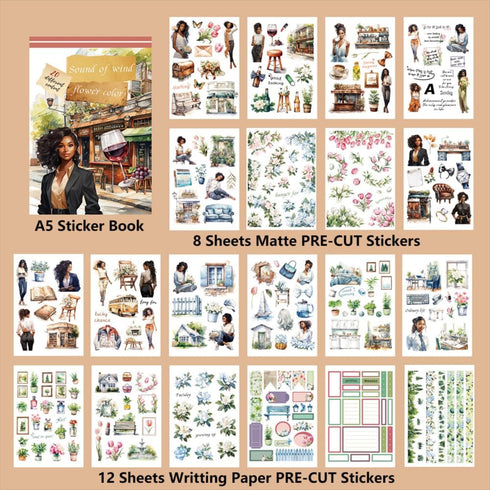 A5 Pre-cut Journal Sticker Book for Journaling, Dual Materials, Women House 20 Unique Junk Journal Stickers Paper Sheets for Scrapbooking Supplies...