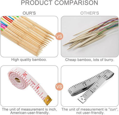 18 Pairs Bamboo Knitting Needles Set, Vancens Circular Wooden Knitting Needles with Colorful Plastic Tube, Small Tools for Weave are Included, 18 ...