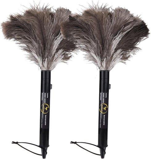 Aldwin Ostrich Feather Duster Retractable 2 Pack,16 inch Genuine Fluffy Natural Handheld Feather Dusters for Cleaning Supplies, Washable,Car, Offi...