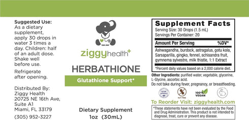 Ziggy Health Herbathione - Organic Liquid Tincture, Glutathione Supplement, Immune Support, Liver Detox Cleanse Antioxidant, Brain & Cardiovascula...