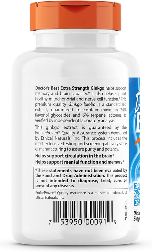 Doctor's Best Extra Strength Ginkgo, Non-GMO, Gluten Free, Vegan, Soy Free, Promotes Mental Function and Memory, 120 mg, 120 Count (Pack of 1)...