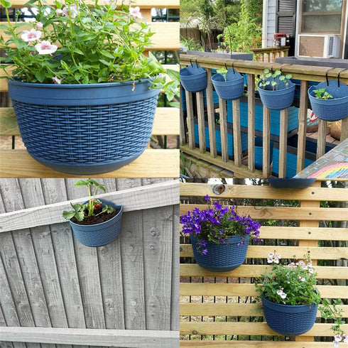 Wall Hanging Planters Railing Hanging Planters, 2PCS Plastic Plants Pot Wall Mounted Hanging Basket Fence Flower Pots Plants Container with Hooks ...
