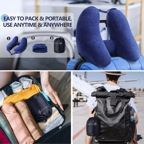 Sunany Neck Pillow for Travel Inflatable Airplane Pillow Comfortably Supports Head,Neck and Chin,Inflatable Travel Pillow with Soft Velour Cover,H...