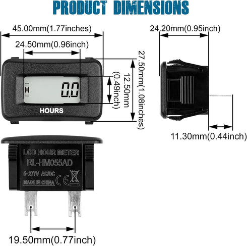 Runleader Digital Maintenance Hour Meter,AC/DC 5V to 277V for Garden Tractor Generator Scooter Club Car Forklift Leaf Trimmer etc.(1)...