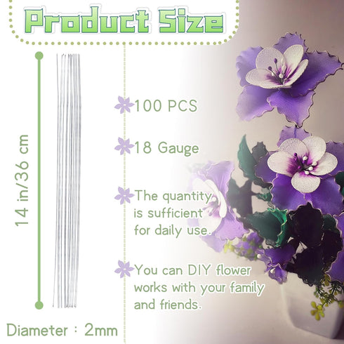 100 Pcs Floral Stems Wire for Paper Flower,14 Inch 18 Gauge White Paper Wrapped Floral stem Wire,White Crafts Floral Stems Wire Supplies for Flowe...