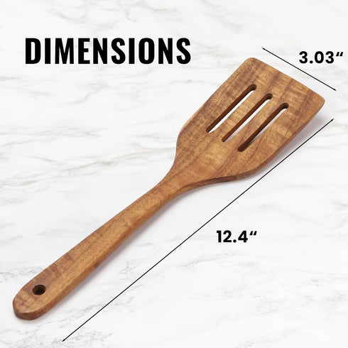 Zulay Kitchen Premium Slotted Spatula - Durable Teak Wooden Spatula For Cooking, Flat Wooden Spatula For Kitchen Use, Smooth Finish Natural Teak S...