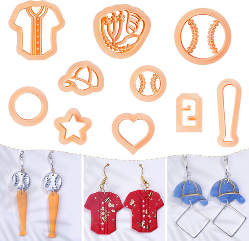 Puocaon Baseball Jersey Clay Cutters - 10 Pcs Baseball Bat Sports Clay Cutters for Polymer Clay Earrings Making, Baseball Glove Clay Cutters for E...