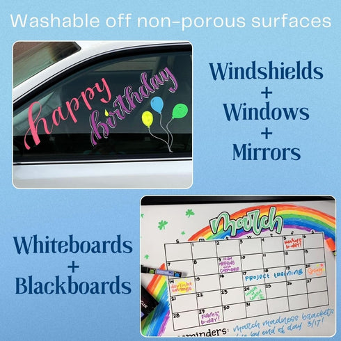 Liquid chalk markers erasable. 6 neon dry & wet erase marker pens for windows, mirrors, whiteboards, chalkboards, glass boards, auto windshields. ...