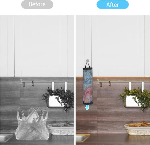 2 Pcs Plastic Bag Holder, Reusable Wall Mount Grocery Bag Holder Mesh Hanging Storage Bag Dispenser Trash Bag Organizer for Home Kitchen Camper - ...