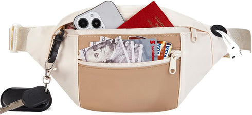 Telena Crossbody Fanny Pack for Women Men Fashion Waist Pack Belt Bag with 4-Zipper Pockets for Hiking Running Travel, Beige-Khaki...