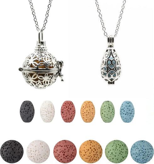 HEDQFM 2 PCS Essential Oil Diffuser Necklace with a Gift Box,Hollow Ball and Teardrop Aromatherapy Pendant Locket Necklace with Adjustable Chain a...