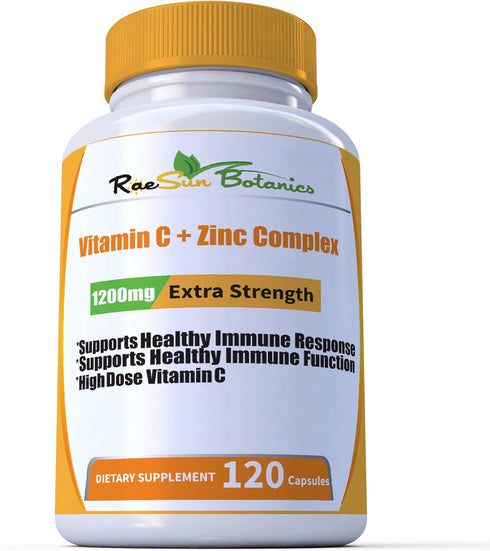 High Dose Extra Strength 1200mg Vitamin C + Zinc Complex for Immune Support Health 120 Capsule 2 Month Supply Veggie Capsule Non-GMO Gluten Free V...