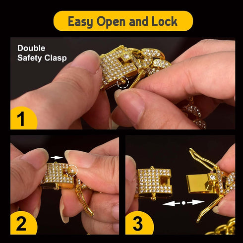 Dog Chain Collar Diamond Link Dog Collar Walking Dog Necklace Metal Cat Chain with Secure Buckle Pet Crystal Collar for Small Medium Large Dogs Ca...
