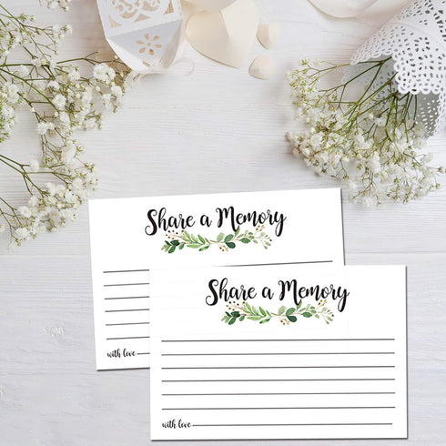 Greenery Share a Memory Cards, Funeral Guest Book, Memory Card for Celebration of Life, Graduation, Wedding, Retirement, Going Away Party, Pack of...