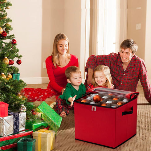habibee Christmas Ornament Storage Box with Adjustable Dividers 600D Oxford Fabric Holiday Ornament Storage Container Stores Up to 64 Ball Ornamen...