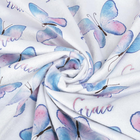 Baby Blanket for Boys Girls Soft Plush Double Layer Minky Fabric with Dotted Backing, Elegant Blue Butterfly Design Grace Blanket Baby Gift for To...