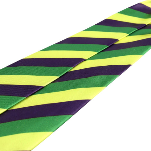 Needzo Mardi Gras Tie For Men, Purple, Yellow and Green Striped Necktie Party Accessory, One Size Fits Most, Adjustable Collar...