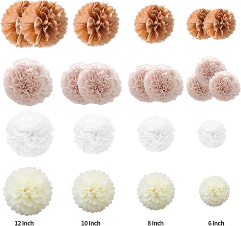 Tissue Paper Pompoms Paper Flower 22 Pcs Dusty Pink,Rose Gold,Ivory,White Paper Flower Ball for Birthday Bachelorette Wedding Baby Shower Bridal S...
