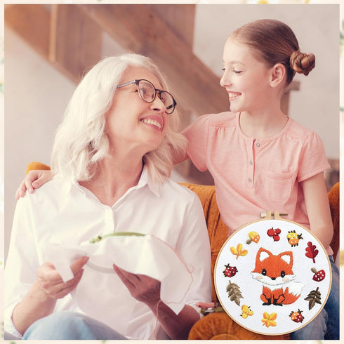 Louise Maelys Starter Embroidery Kits DIY Full Range Easy Needlepoint Cross Stitch Kits for Adults, Beginners with Stamped Animal Pattern,Fox......