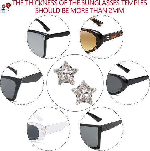 Silver Star Charms for Sunglasses, Fashionable and Trendy Accessories for Womens Sunglasses, Wear Lightweight and Comfortable Star Decorations on ...