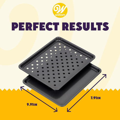 Wilton Perfect Results Toaster Oven Baking Sheet Pan & Crisper Tray, 2-Piece Baking Set, Black, Steel...