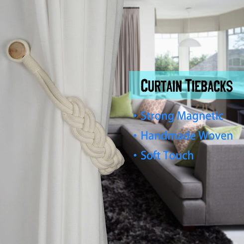 BEL AVENIR Curtain Tiebacks Magnetic Woven Curtain Holdback Drapery Tie-Back (Ivory Braid-2 Pack)...
