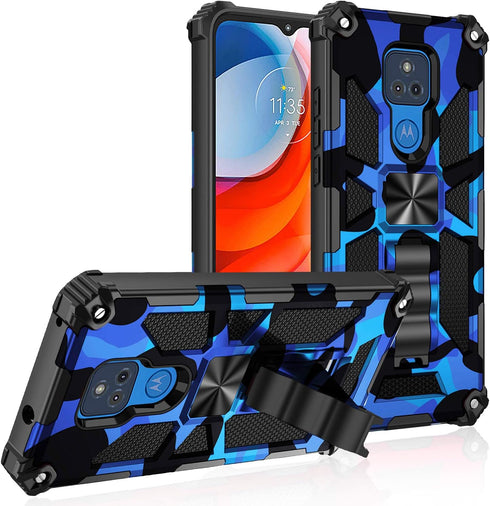 Military Grade Moto G Play Case 2021 - Drop Tested, Built-in Kickstand, Magnetic Car Mount Compatible, Camouflage Deep Blue...