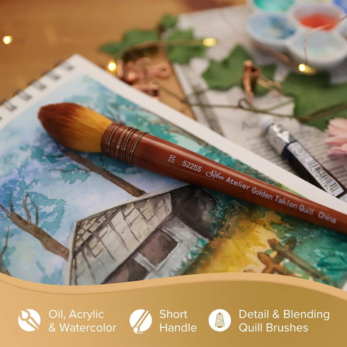 Silver Brush Limited 5225S-60 Silver Atelier Golden Taklon Quill Round Brush, Size 60, Short Handle...