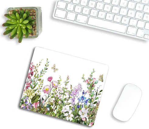 Border with Herbs and Wild Flowers Mouse Pad Non-Slip Rubber Base Gaming MousePads for Computers Laptop Office, Computer Mouse Pad for Wireless Mo...