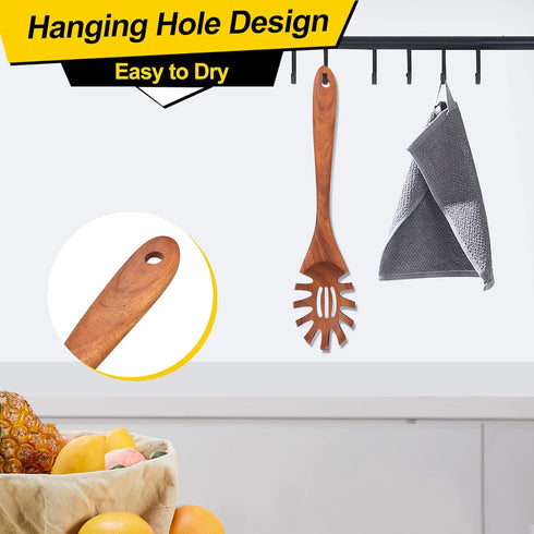 Best Wooden Pasta Spoon Spaghetti Fork 12.5 Inch Long Hand Pasta Serving Utensils Acacia Wood Spaghetti Server Spoon Pasta Forks Spaghetti Ladle P...