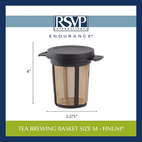 RSVP International Endurance Finium Collection, Loose Leaf Brewing Basket, 3.75" Diameter, Black Heat Retention Lid...