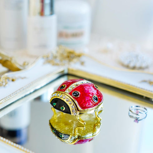 YU FENG Ladybug Figurine Trinket Box Hinged Crystals Jeweled Small Cute Animal Jewelry Boxes Collectible...
