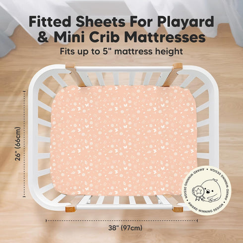 Pack and Play Sheets Fitted, 2-Pack Mini Crib Sheets - Pack N Play Sheets, Organic Fitted Crib Sheet for Pack and Play Mattress, Playard Baby Crib...