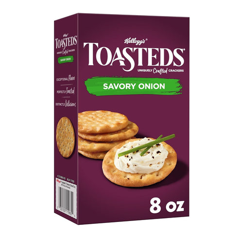 Toasteds Crackers, Party Snacks, Lunch Snacks, Savory Onion, 8oz Box (1 Box)...
