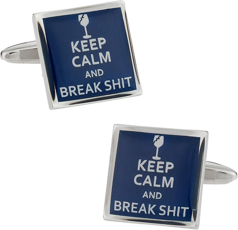 Keep Calm Break S@!t Cufflinks with Mens Travel Presentation Gift Box Novelty Funny Cuff Links...