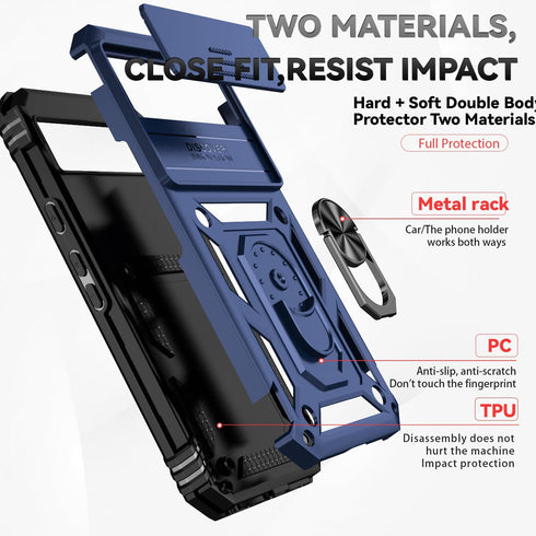 for Google Pixel 8A Case with Camera Lens Cover HD Screen Protector, Dual Layer Military-Grade Drop Tested Magnetic Ring Holder Kickstand Protecti...