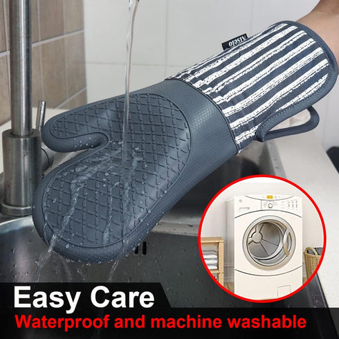 Silicone Oven Mitts Heat Resistant 932? with Waterproof & Non-Slip Kitchen Mittens, Set of 2 Extra Long Oven Gloves with Soft Cotton Terry Lining ...