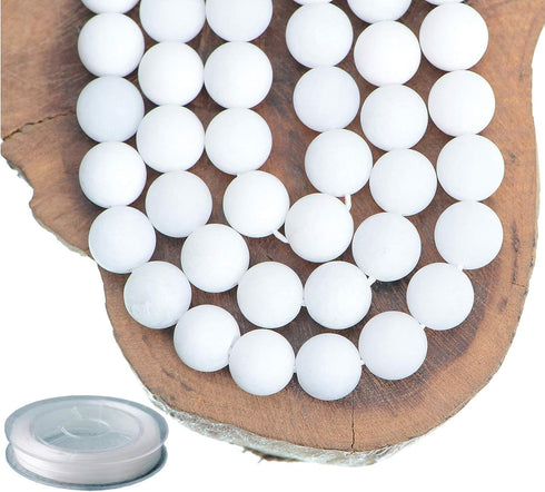 10mm Natural Matte White Alabaster Round Gemstone Frosted 80Pcs Loose Beads for Jewelry Making Bracelet with Stretch Beading Cord LPBeads...