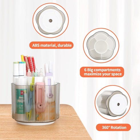 LETURE Desk Organizer, 360-Degree Rotating Pen Pencil Holder, 5 Compartments Desktop Stationary Organizer, Home Office Art Supply Storage Box Cadd...