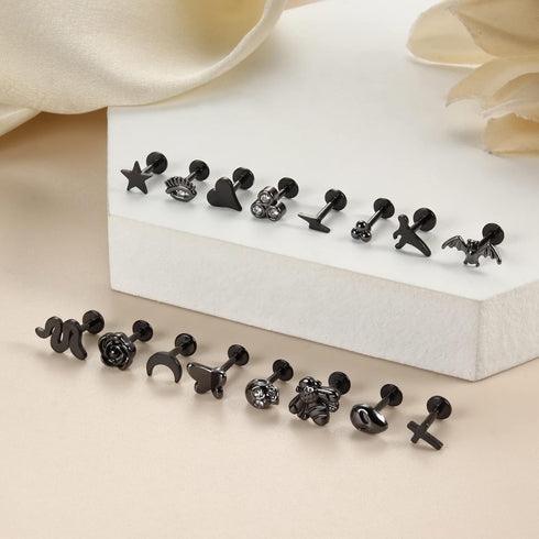 Tragus Piercing Jewelry for Women Men 16G 6MM 8MM Helix Cartilage Conch Earring Stud Stainless Steel Internally Threaded Medusa Lip Monroe Ring La...