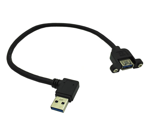 Panel- Mount USB 3.0 Extension Cable, Haokiang 1 ft/30cm 90 Degree Right Angle USB 3.0 Type A Male to Type A Female with Screw Hole Panel Mount Ad...